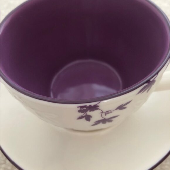 STARBUCKS Embossed Purple Leaves Design Mug/Tea Cup & Saucer, 2006 - Picture 8 of 9